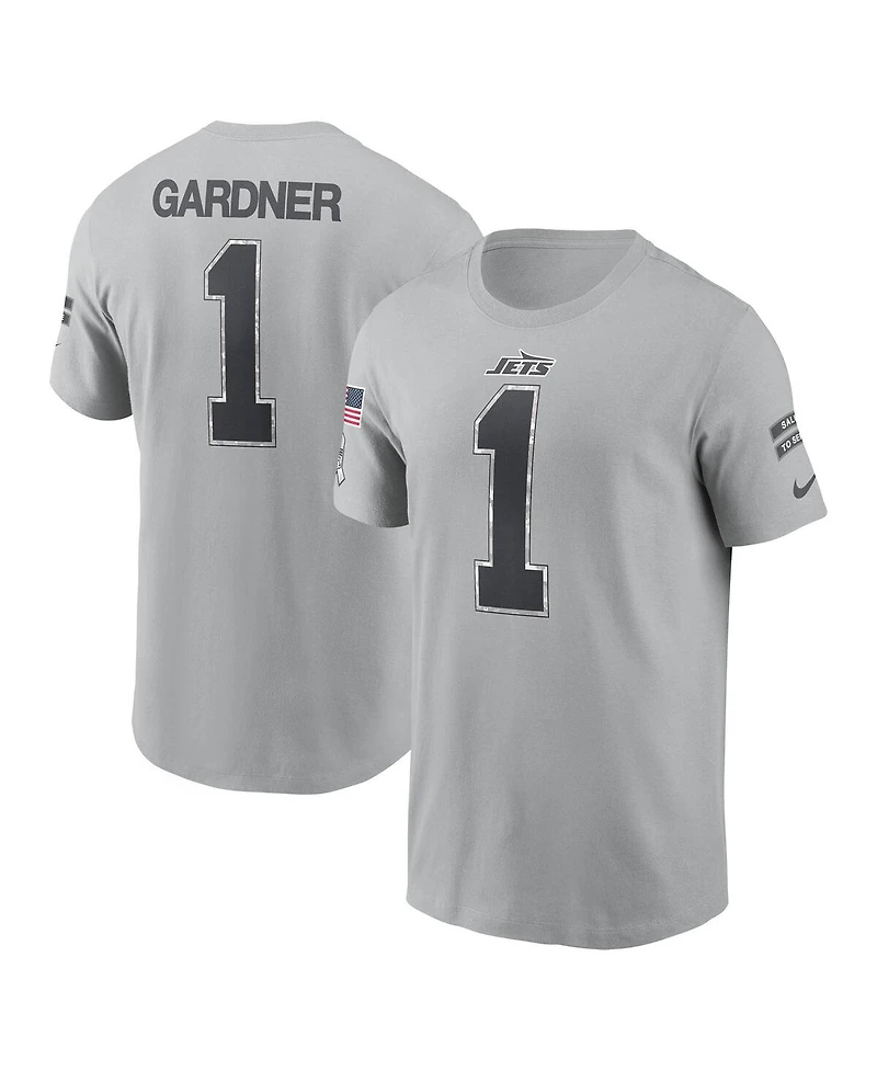 Nike Men's Ahmad Sauce Gardner Gray New York Jets 2024 Salute to Service Name Number T-Shirt