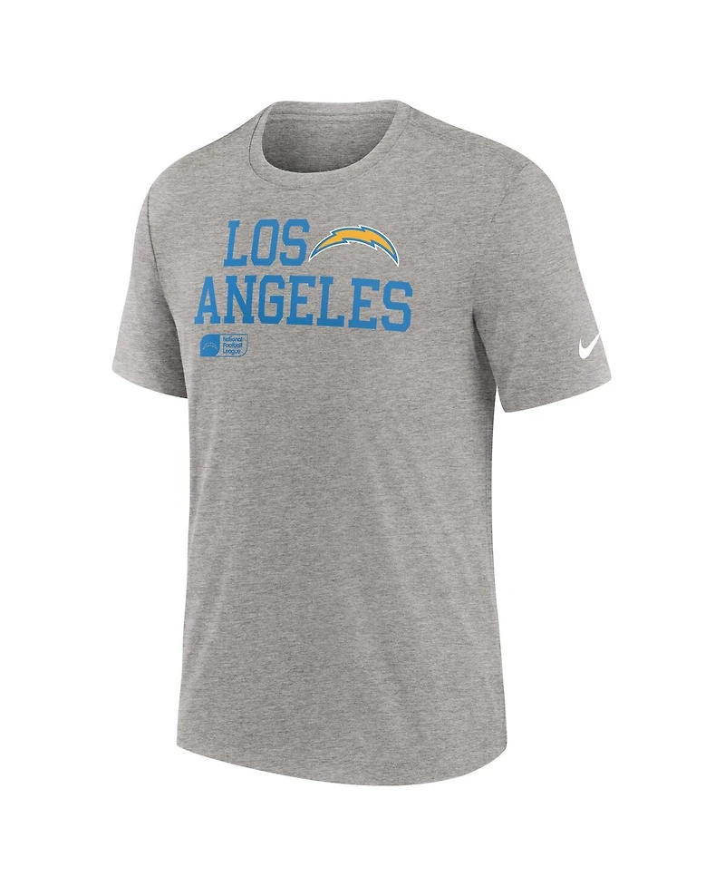 Nike Men's Heather Gray Los Angeles Chargers Overlap Lockup Tri-Blend T-Shirt