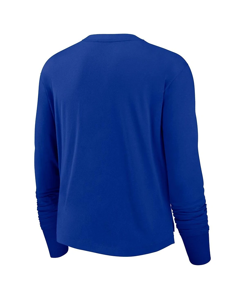 Nike Women's Royal New England Patriots Layered Logo Cropped Long Sleeve Fashion T-Shirt