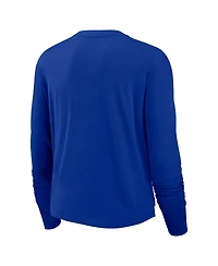 Nike Women's Royal New England Patriots Layered Logo Cropped Long Sleeve Fashion T-Shirt