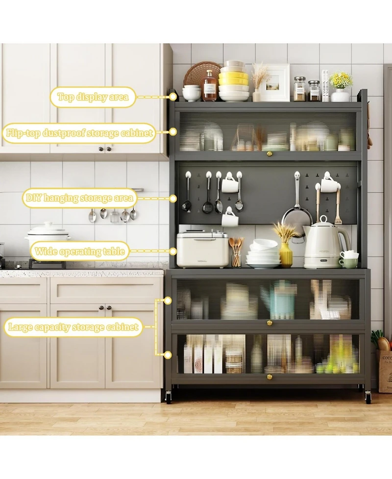 Streamdale Furniture 64" Kitchen Pantry Cabinet with Wheels & Diy Board Gray