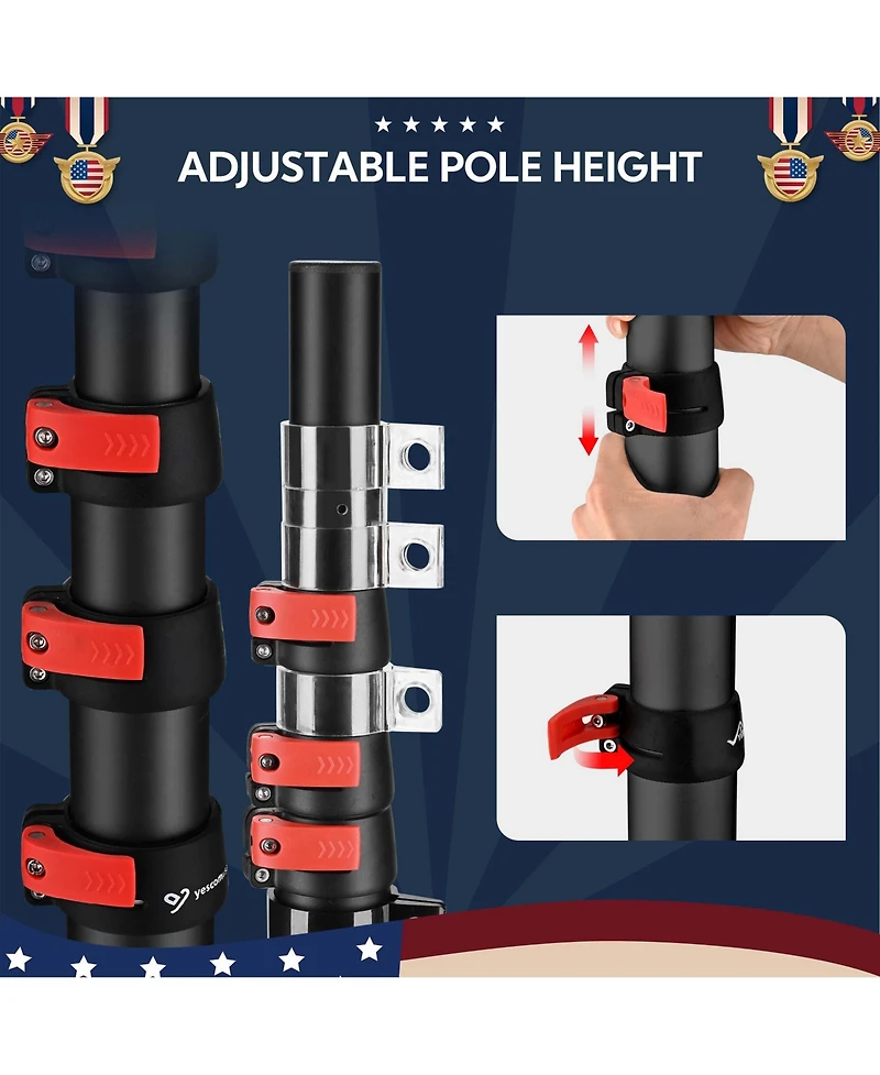Yescom Ez Go 14ft Telescopic Flag Pole Kit with Starlink Mini Pipe Adapter & Tire Mount Base for Outdoor Tailgate Party, Sliver