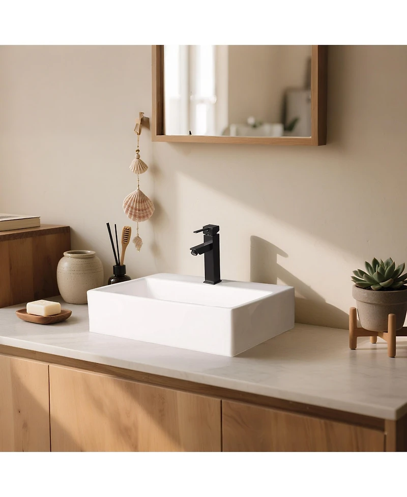 Aquaterior Wall Mount Ceramic Sink w/ One Hold Bathroom Faucet Single Handle Orb