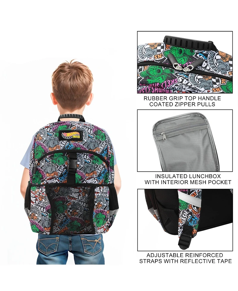 Hot Wheels Cars & Titles All-Over Print 16" Backpack & Lunch Kit Set