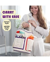 Hearth & Harbor Durable Canvas Crochet & Knitting Bag Organizer with Accessories Case - Yarn Organizer for Crochet Accessories and Supplies