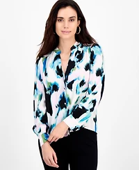 I.n.c. International Concepts Petite Printed Puff-Sleeve Blouse, Macy's Exclusive