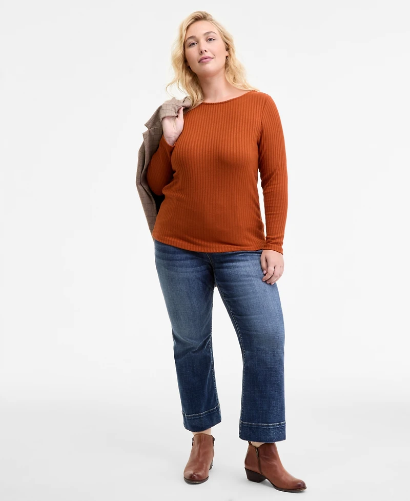 Liverpool Los Angeles Trendy Plus Ribbed Boatneck Top