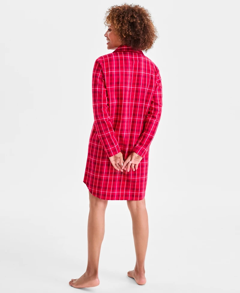 Charter Club Women's Cotton Flannel Printed Long Sleeve Sleepshirt