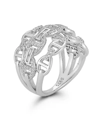 Rachel Zoe 14K Gold Plated Sterling Silver Triple Row Pave Mariner Link Ring