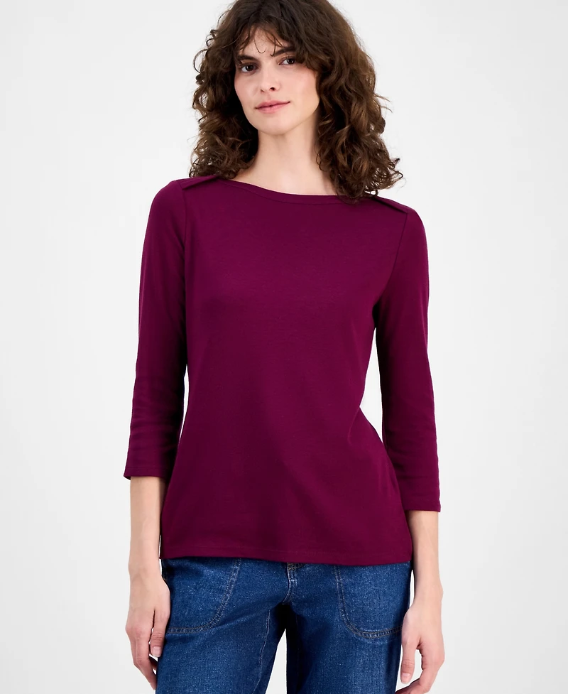 Style & Co Women's Pima Cotton 3/4-Sleeve Boat-Neck Top, Created for Macy's
