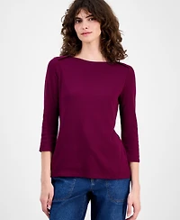 Style & Co Women's Pima Cotton 3/4-Sleeve Boat-Neck Top, Created for Macy's
