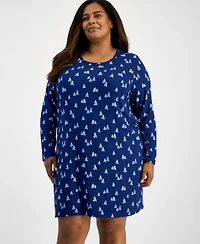 Charter Club Plus Soft Knit Printed Long Sleeve Sleepshirt