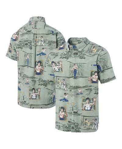 Reyn Spooner Men's Bruce Lee Green Hollywood Icons Little Dragon Button-Down Shirt