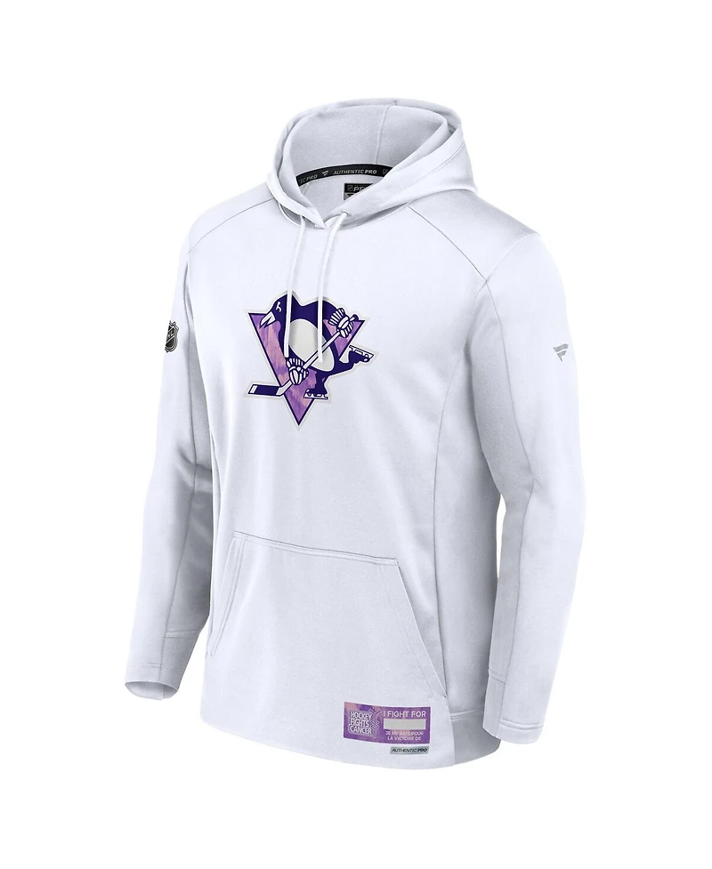 Fanatics Men's White Pittsburgh Penguins Authentic Pro Hockey Fights Cancer Pullover Hoodie