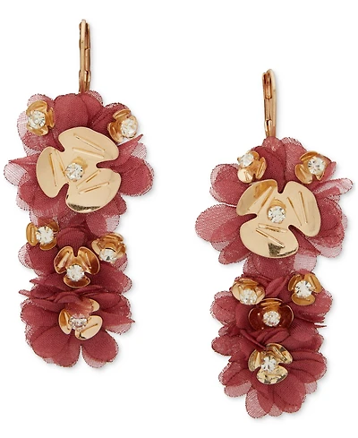 lonna & lilly Organza Flower Stone Linear Earrings