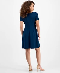 Connected Petite Dart-Waist Short-Sleeve Dress