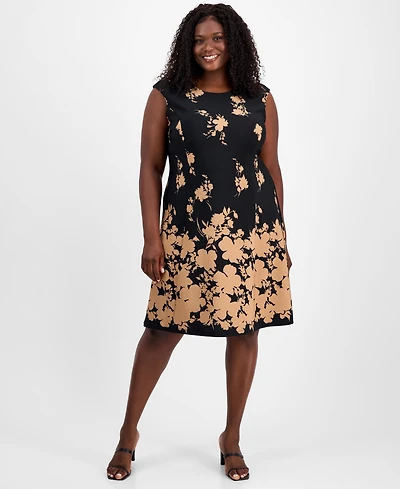 Connected Plus Floral-Print Fit & Flare Dress