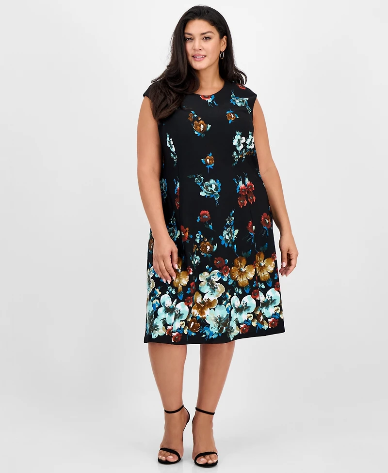 Connected Plus Floral-Print Fit & Flare Dress