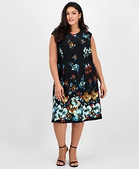 Connected Plus Floral-Print Fit & Flare Dress