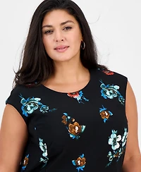 Connected Plus Floral-Print Fit & Flare Dress