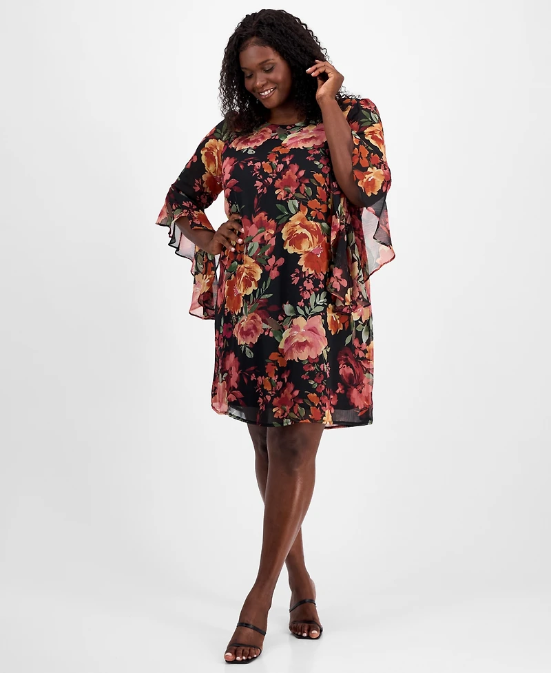 Connected Plus Printed Round-Neck Sheath Dress