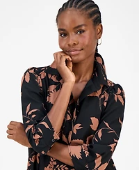 Robbie Bee Petite Printed Button-Front Shift Dress