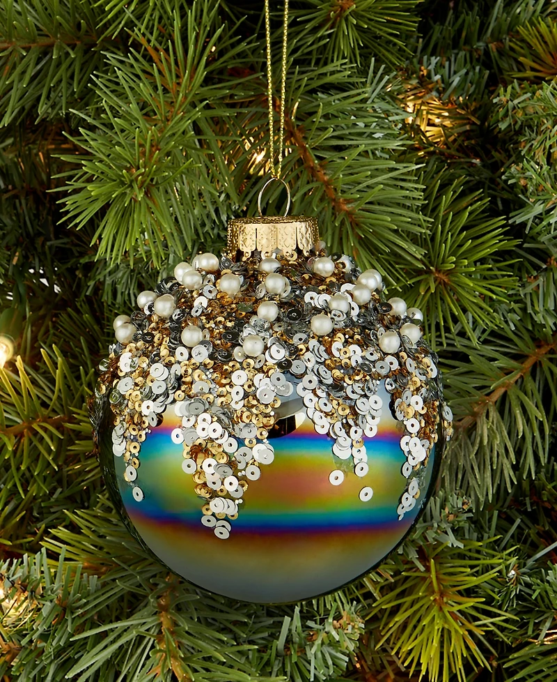 Holiday Lane Enchanted Forest Glass Embellished Ball Ornament, Macy's Exclusive