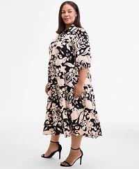 Sandra Darren Plus Printed Spread-Collar Midi Dress