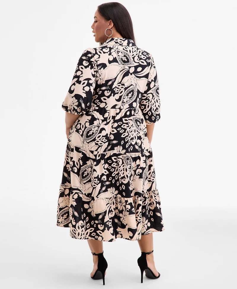 Sandra Darren Plus Printed Spread-Collar Midi Dress