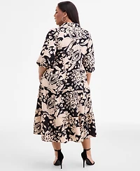Sandra Darren Plus Printed Spread-Collar Midi Dress