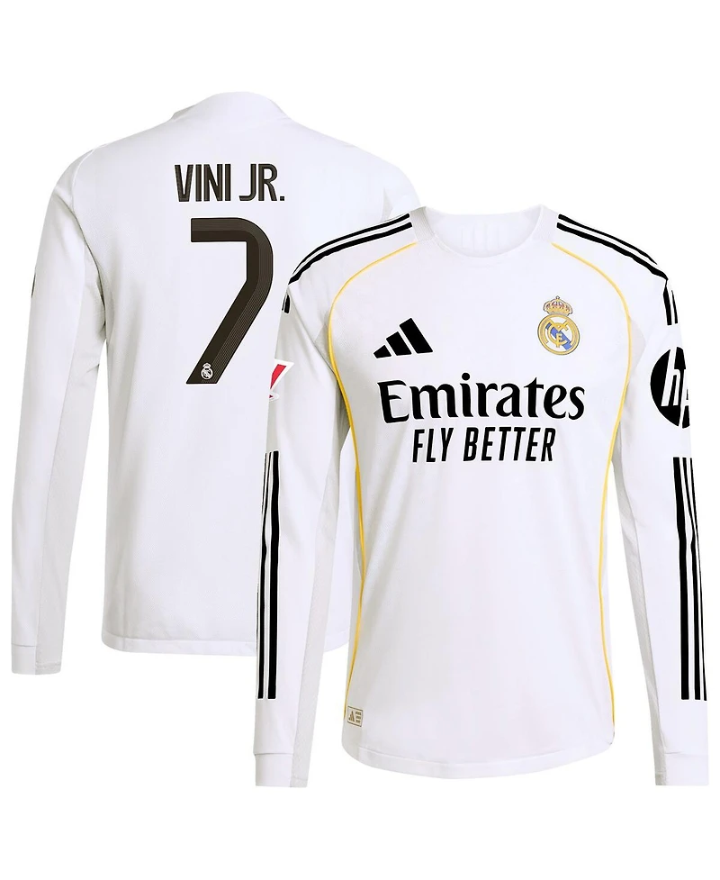Adidas Men's Vini Jr. White Real Madrid 2025/26 Home Authentic Long Sleeve Jersey