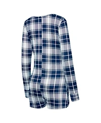 Concepts Sport Women's Navy New York Yankees Ashford Plaid V-Neck Knit Romper