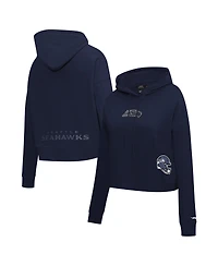 Pro Standard Women's College Navy Seattle Seahawks Jeweled Cropped Pullover Hoodie