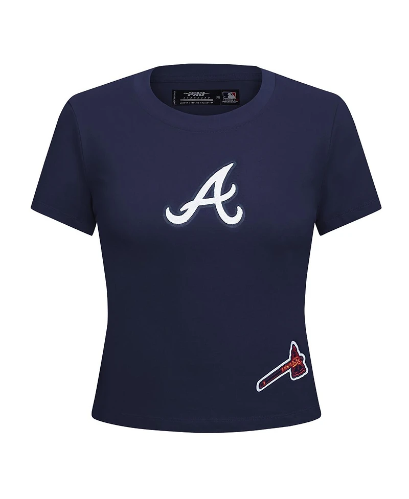 Pro Standard Women's Navy Atlanta Braves Game Day Classics Baby Doll Cropped T-Shirt