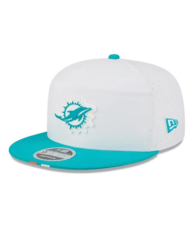 New Era Men's White/Aqua Miami Dolphins 2025 Nfl Training Camp Split Panel 9FIFTY Snapback Hat