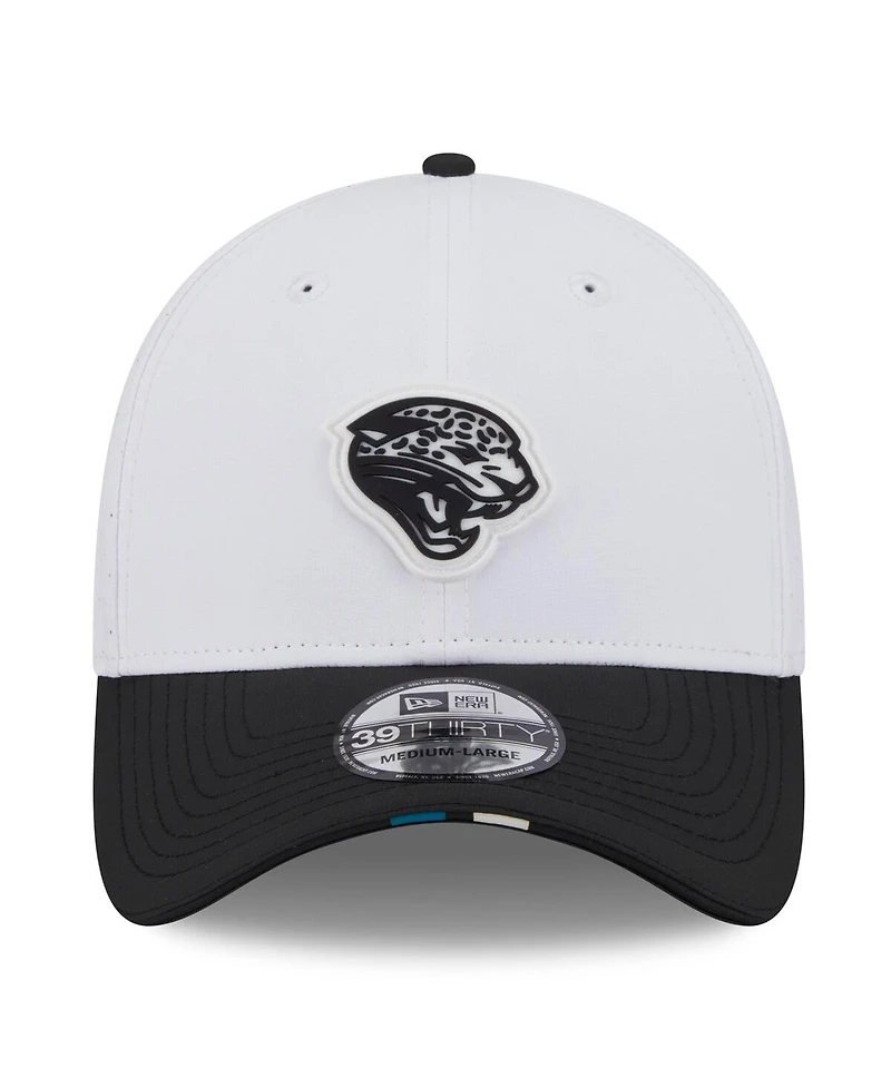 New Era Men's White/Black Jacksonville Jaguars 2025 Nfl Training Camp Throwback Logo 39THIRTY Flex Hat