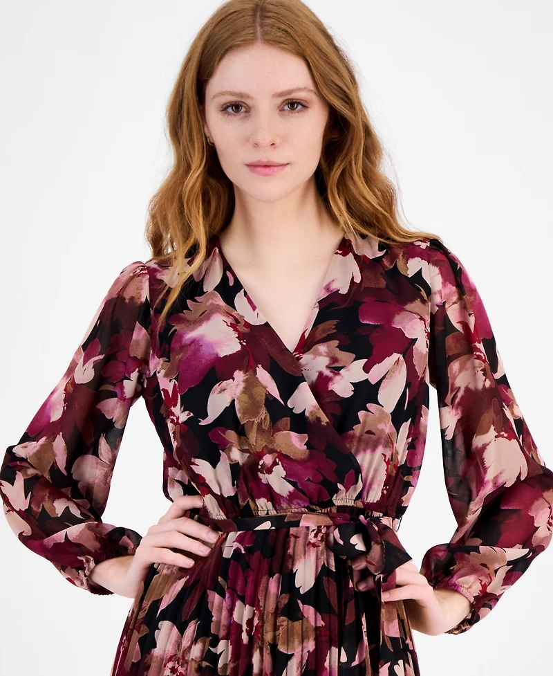 Sandra Darren Petite Surplice-Neck Pleated Maxi Dress