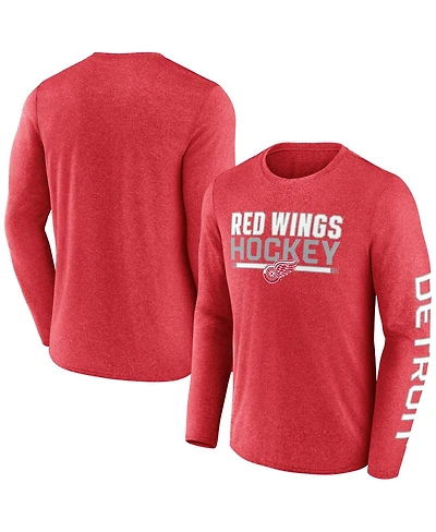 Fanatics Men's Heather Red Detroit Wings Sweep Iconic Synthetic Long Sleeve T-Shirt