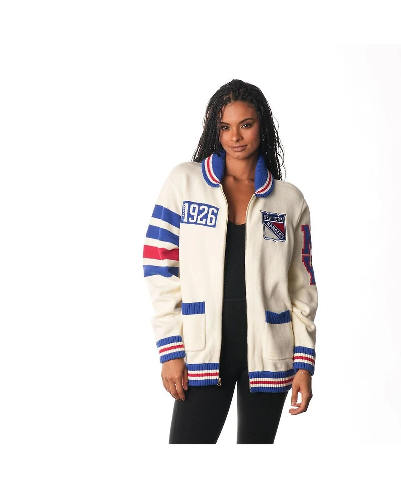 The Wild Collective Men's and Women's Cream New York Rangers Jacquard Full Zip Sweater