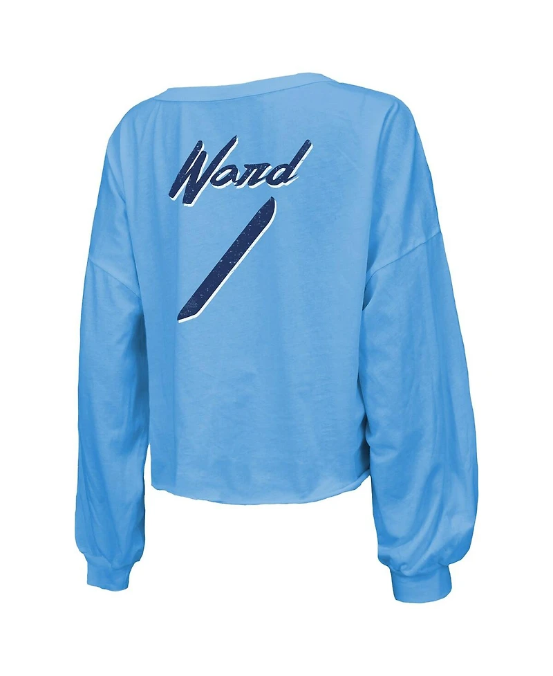 Majestic Women's Cam Ward Light Blue Tennessee Titans 2025 Nfl Draft First Round Pick Off-Shoulder Script Name Number V-Neck T-Shirt