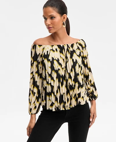 I.n.c. International Concepts Women's Off-The-Shoulder Pleated Blouse, Macy's Exclusive