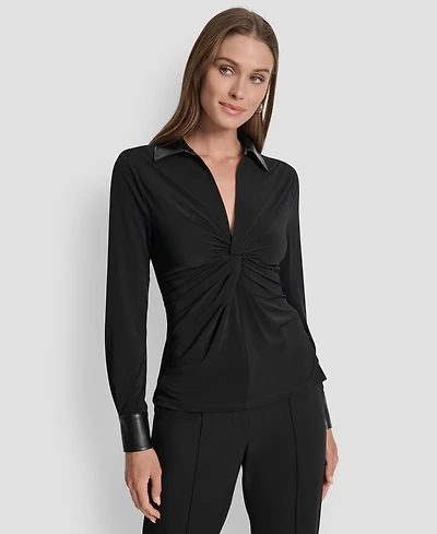 Dkny Women's Twist-Front Contrast-Trim Top