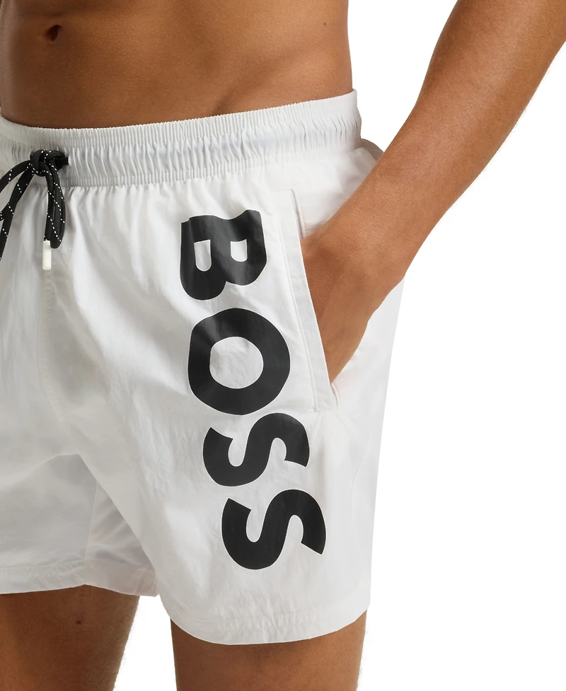 Boss by Hugo Boss Men's Vertical Logo Print Swim Shorts