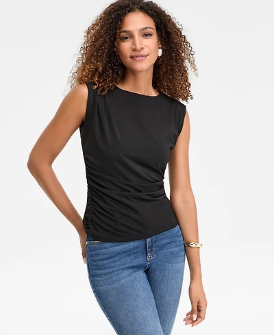 I.n.c. International Concepts Women's Short-Sleeve Ruched Boatneck Top, Macy's Exclusive