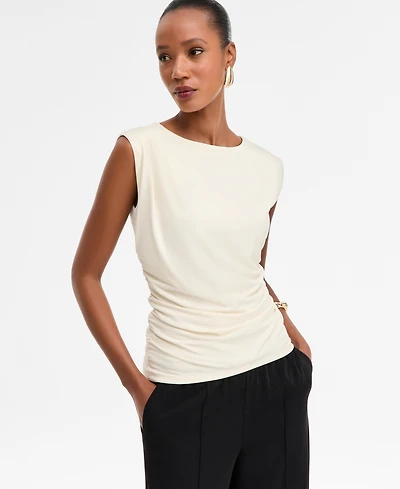 I.n.c. International Concepts Women's Short-Sleeve Ruched Boatneck Top, Macy's Exclusive