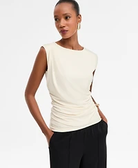 I.n.c. International Concepts Women's Short-Sleeve Ruched Boatneck Top, Macy's Exclusive