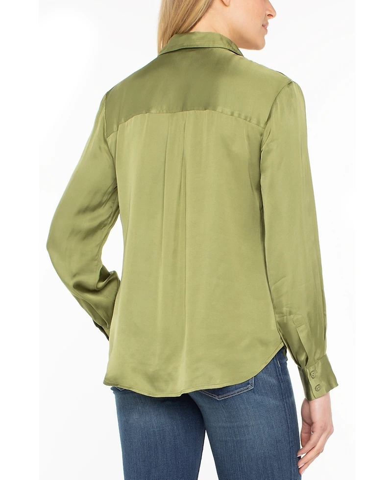 Liverpool Los Angeles Women's Long-Sleeve Button-Front Satin Shirt