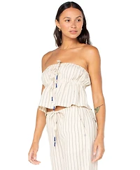 Roxy Juniors' Iyla Striped Tie-Front Drawstring-Waist Cropped Top