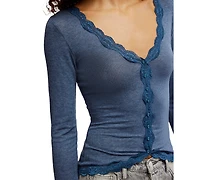 Free People Women's Big Love Lace-Trim Button-Front Cardigan