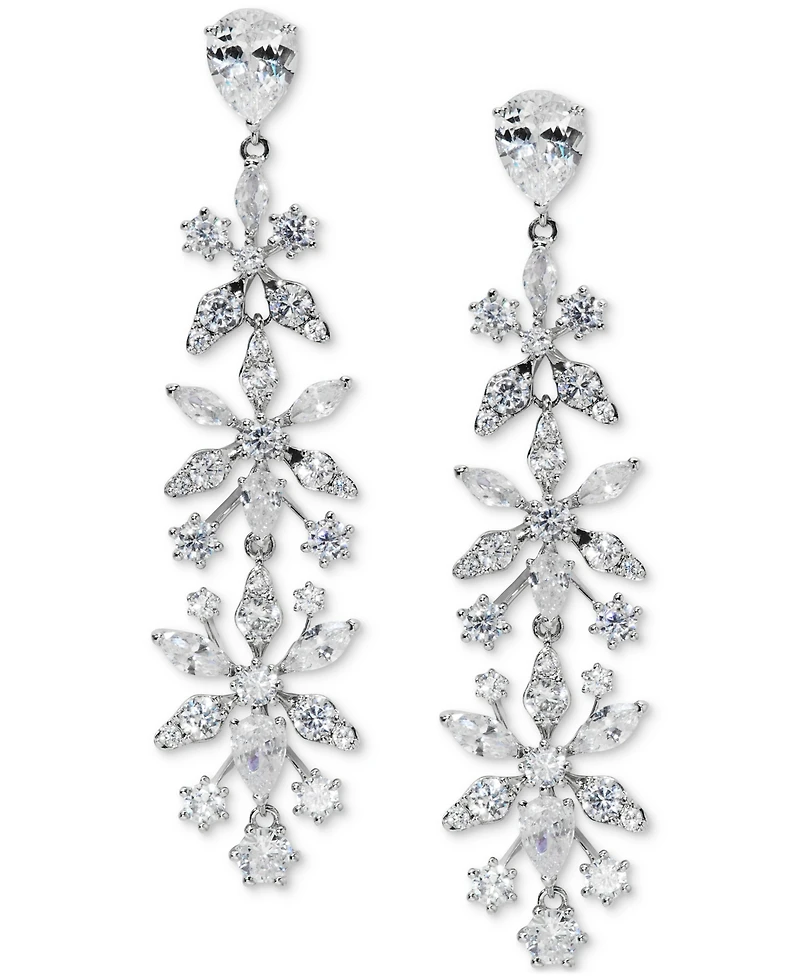 Eliot Danori Cubic Zirconia Flower Linear Drop Earrings, Exclusively at Macy's